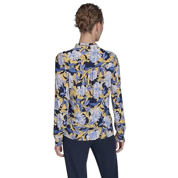 Tommy Hilfiger Women's Floral Print Ruffled Placket Long Sleeve Top in Blue - Picture 2 of 2